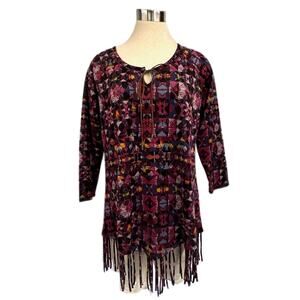 Joni B. Large Magenta Southwestern Fringed Tunic